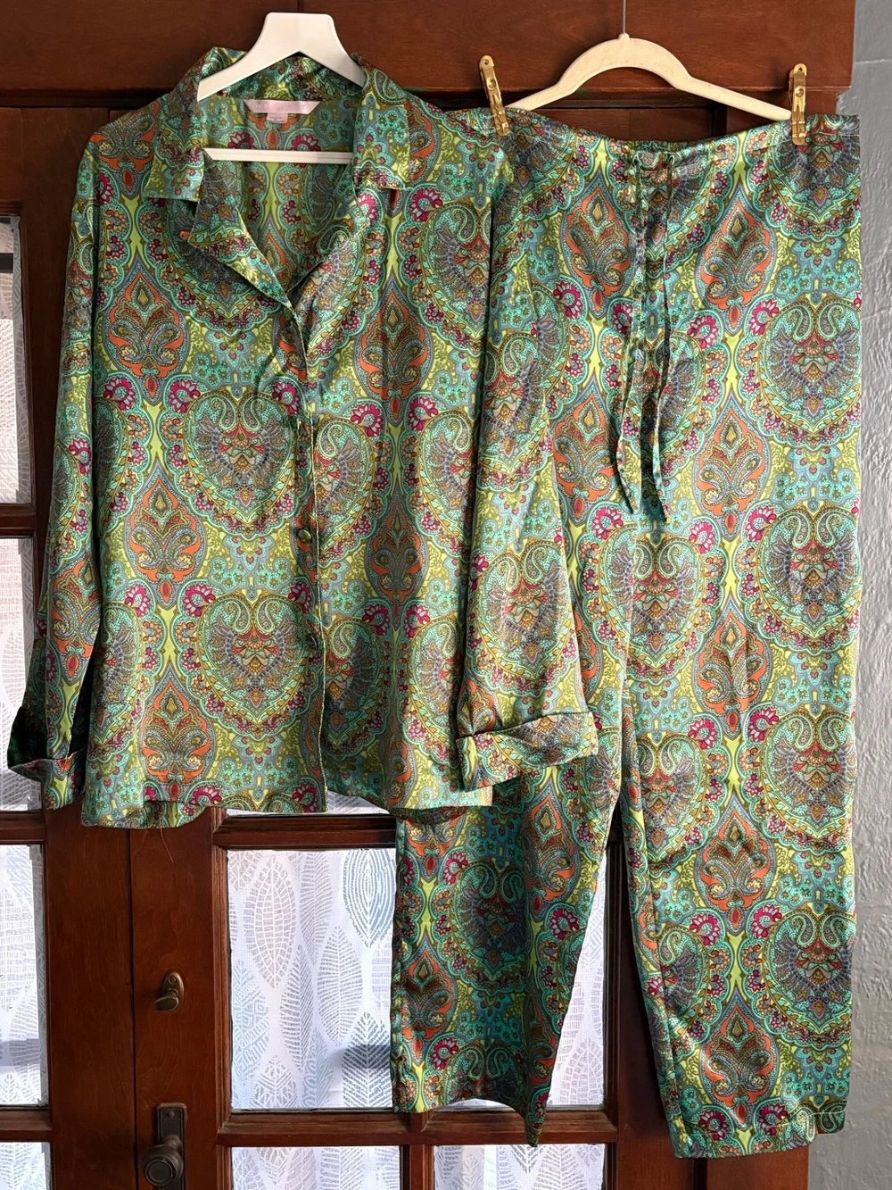 VTG 90s/Y2K Victoria's Secret Teal and Green Paisley Satin Pajama Set Medium